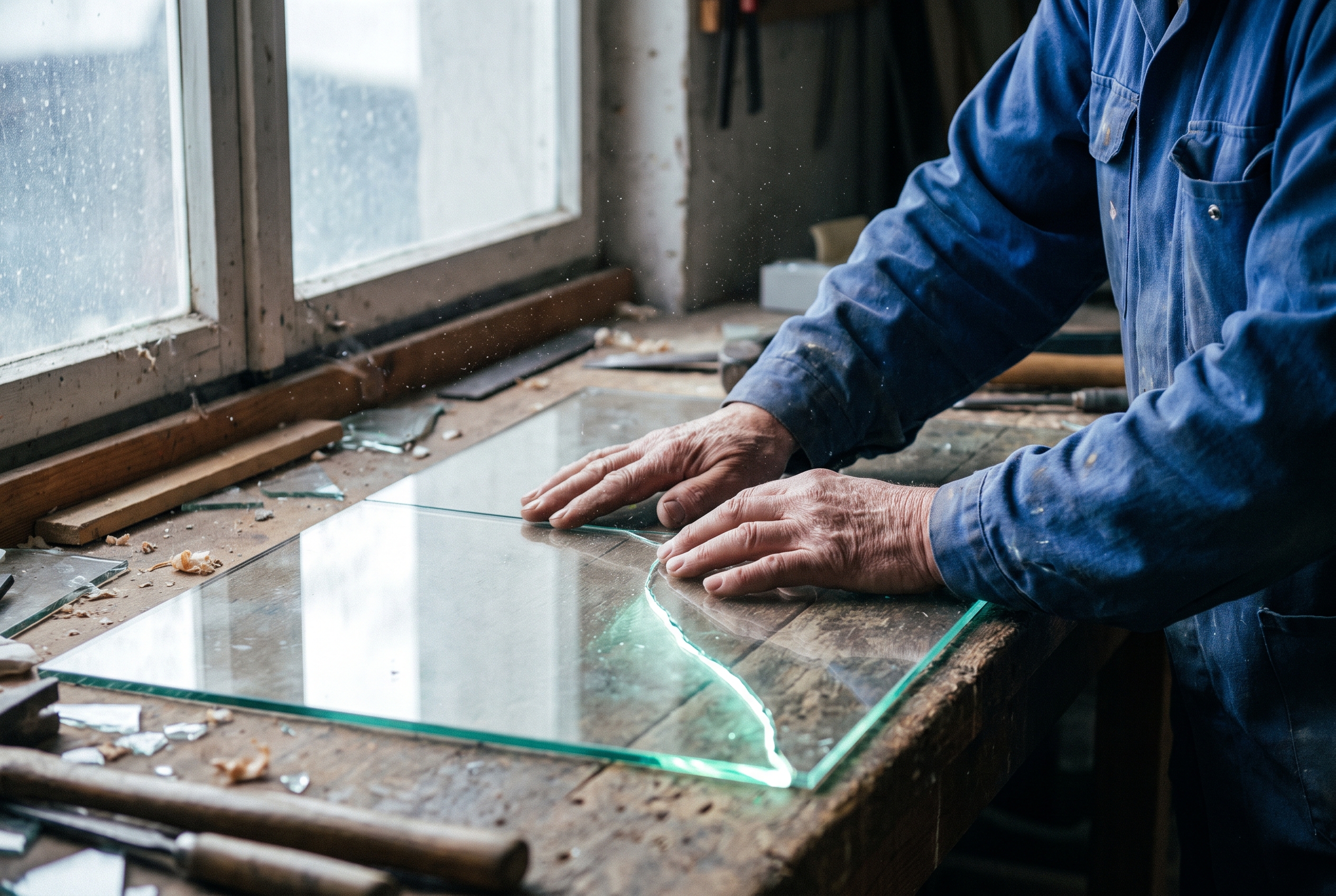 Glass cutting close-up